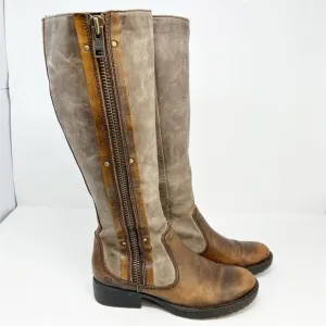 Born Knee High Two Tone Brown Leather Riding Boots Size 6.5 Outside Zipper