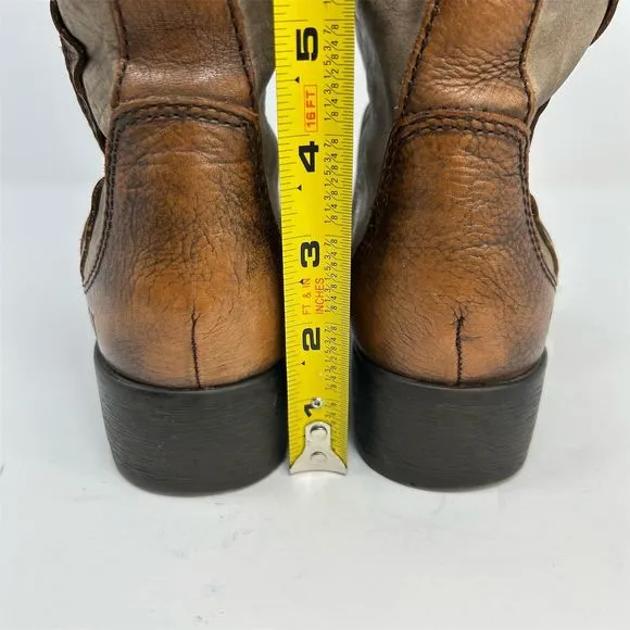Born Knee High Two Tone Brown Leather Riding Boots Size 6.5 Outside Zipper