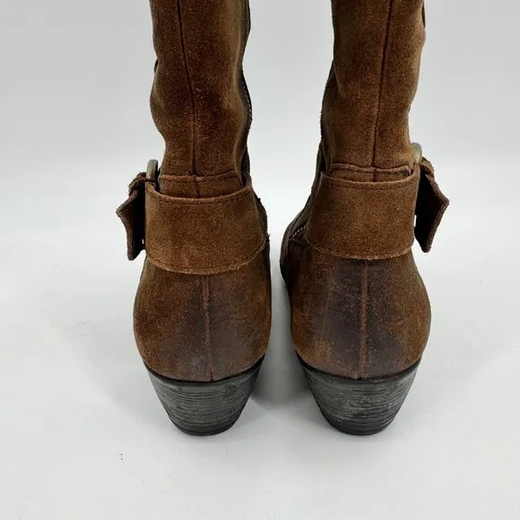 BORN Kylli Distressed Brown Suede Leather Riding Boots Size 9.5