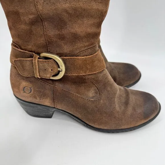 BORN Kylli Distressed Brown Suede Leather Riding Boots Size 9.5