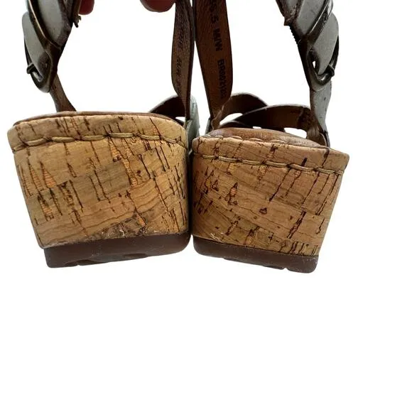 Born Laila Leather Strappy Wedge Cork Comfort Sandals Women's Size 6