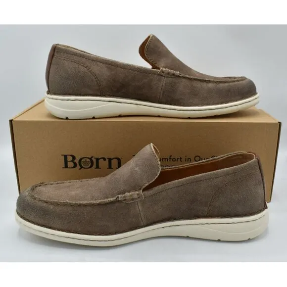 Born Mens Size 11 Thaton Taupe Brown Combo Nubuck Slip On Loafers Shoes