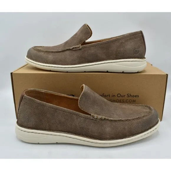Born Mens Size 11 Thaton Taupe Brown Combo Nubuck Slip On Loafers Shoes