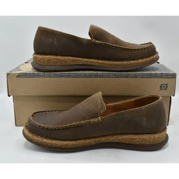 Born Mens Size 12 Baylor Taupe Distressed Suede Slip On Loafers Shoes
