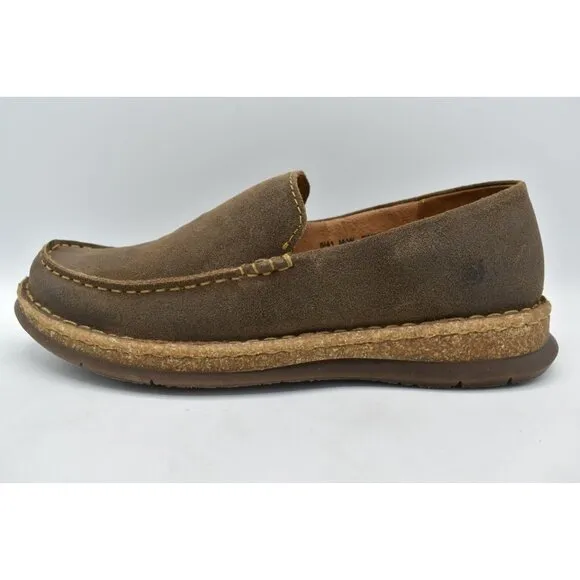 Born Mens Size 12 Baylor Taupe Distressed Suede Slip On Loafers Shoes