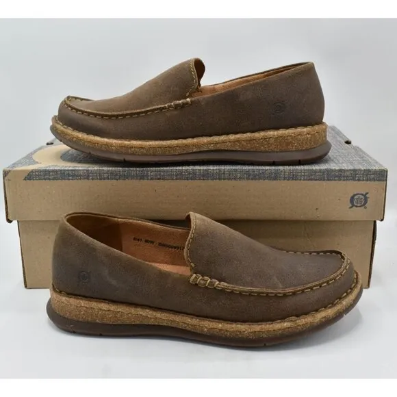 Born Mens Size 12 Baylor Taupe Distressed Suede Slip On Loafers Shoes