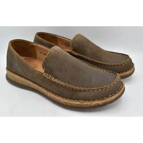 Born Mens Size 12 Baylor Taupe Distressed Suede Slip On Loafers Shoes