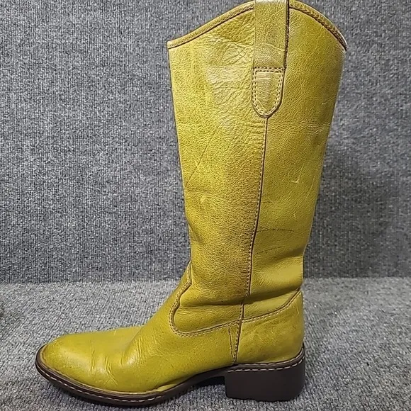 Born Shavano Western Riding Boots M/W W7728 H5 Chartreuse Leather Sz 6 US 36.5EU