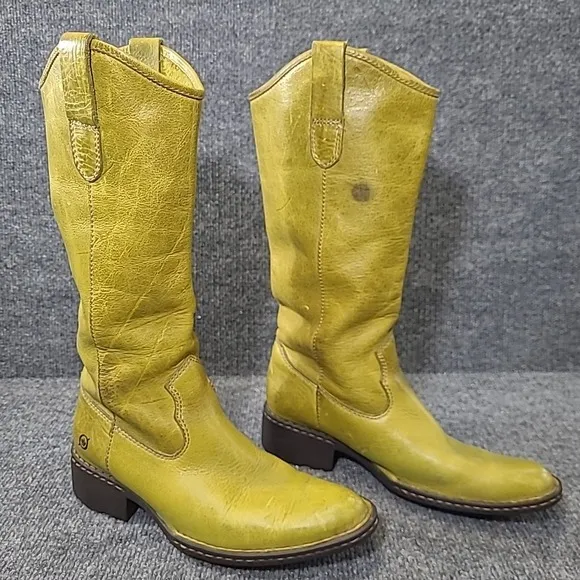 Born Shavano Western Riding Boots M/W W7728 H5 Chartreuse Leather Sz 6 US 36.5EU