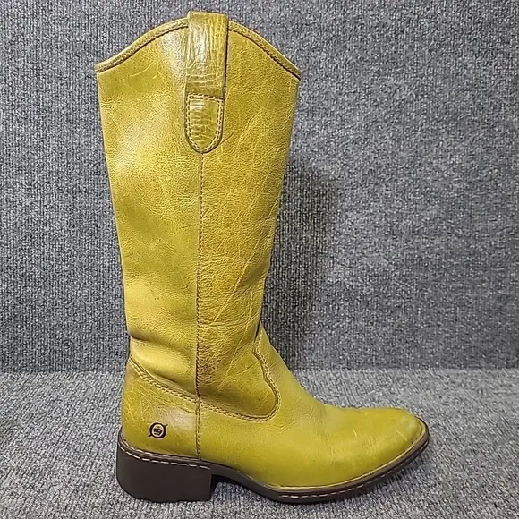 Born Shavano Western Riding Boots M/W W7728 H5 Chartreuse Leather Sz 6 US 36.5EU