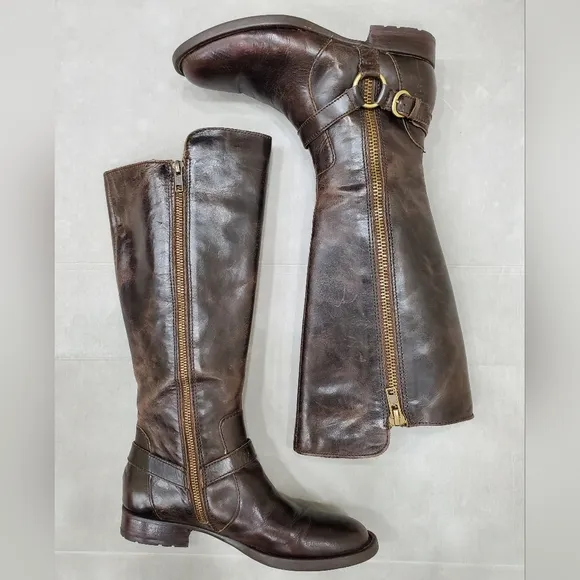 Born tall riding boots womens 6.5 brown distressed leather flannel lined harness