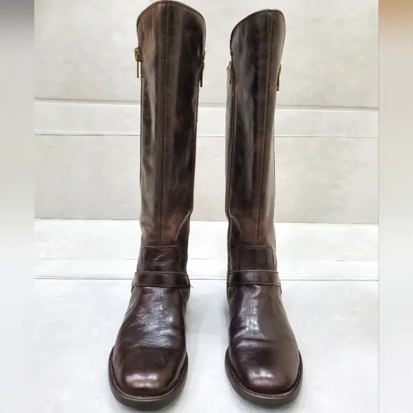 Born tall riding boots womens 6.5 brown distressed leather flannel lined harness