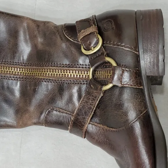 Born tall riding boots womens 6.5 brown distressed leather flannel lined harness