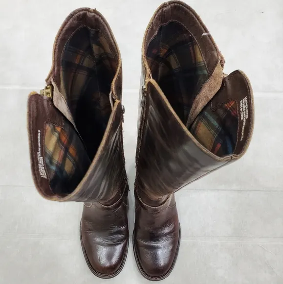 Born tall riding boots womens 6.5 brown distressed leather flannel lined harness
