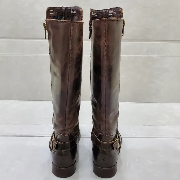 Born tall riding boots womens 6.5 brown distressed leather flannel lined harness