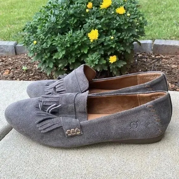 Born McGee Fringe Suede Slip On Loafers