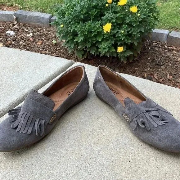 Born McGee Fringe Suede Slip On Loafers