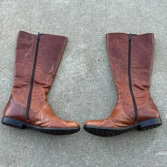 Born Sage Riding Boots Brown Button Side Zipper