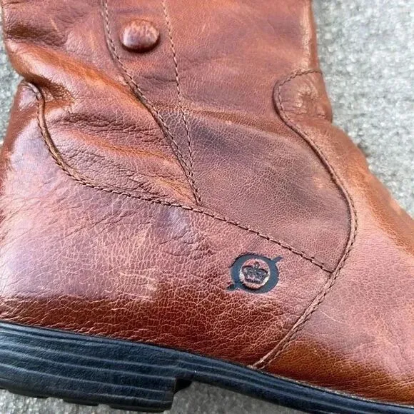 Born Sage Riding Boots Brown Button Side Zipper