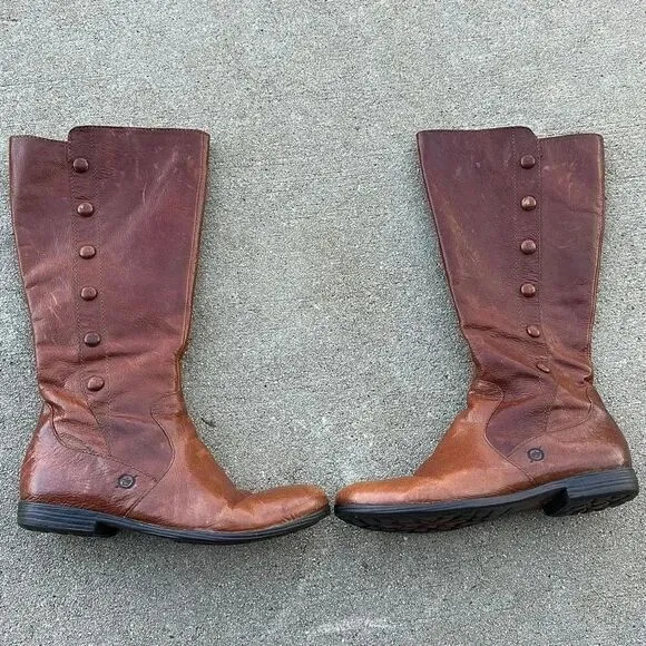 Born Sage Riding Boots Brown Button Side Zipper