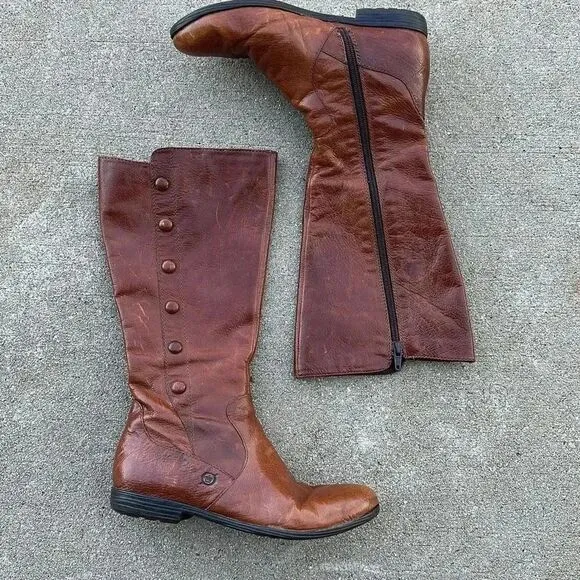 Born Sage Riding Boots Brown Button Side Zipper