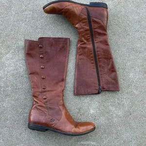Born Sage Riding Boots Brown Button Side Zipper