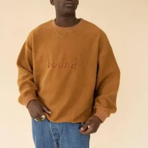 bound / brown tan fleece crewneck street sweater L