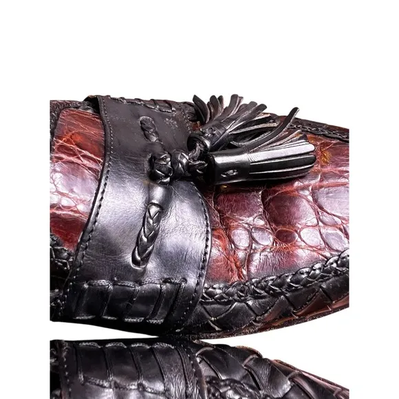 Bragano Tassel Loafers Real Crocodile Leather Dress Shoes Italy BRN Black 10.5W