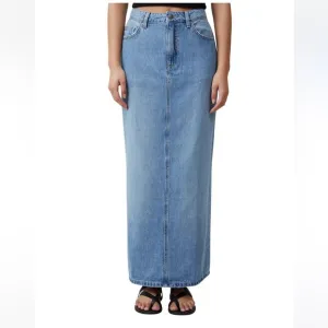 Brand New Women's  Denim Maxi Skirt Size 8 Trendy Influencer Top Pick