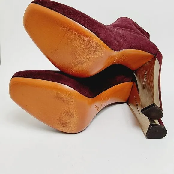 Brian Atwood Edeline Platform Suede Stretch Burgundy Ankle Boots 11 US 42.5