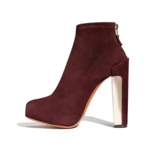 Brian Atwood Edeline Platform Suede Stretch Burgundy Ankle Boots 11 US 42.5