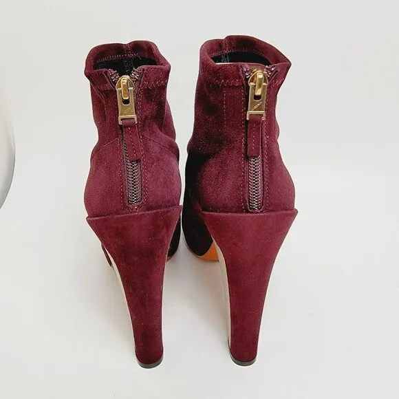 Brian Atwood Edeline Platform Suede Stretch Burgundy Ankle Boots 11 US 42.5
