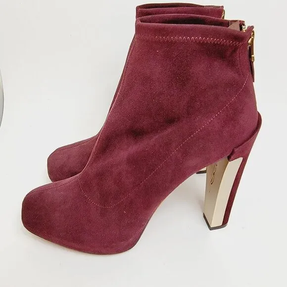 Brian Atwood Edeline Platform Suede Stretch Burgundy Ankle Boots 11 US 42.5