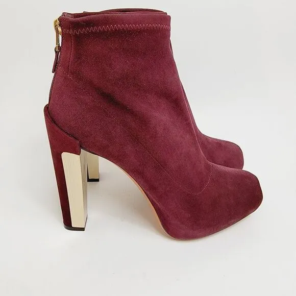 Brian Atwood Edeline Platform Suede Stretch Burgundy Ankle Boots 11 US 42.5