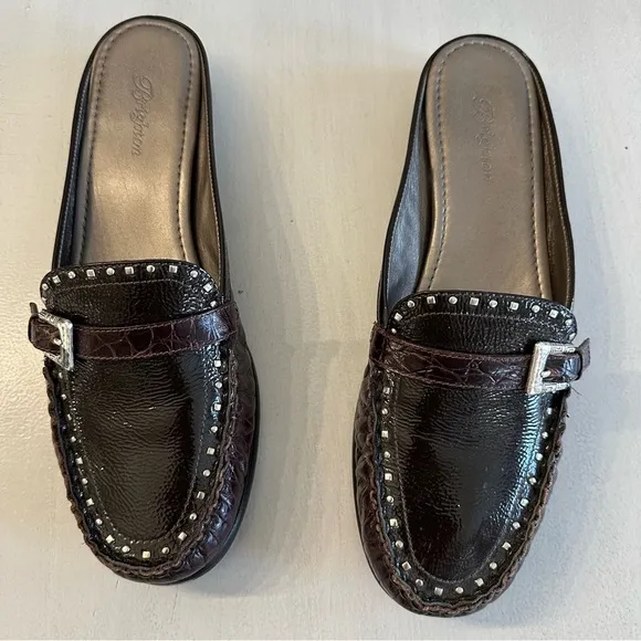 Brighton Women’s Brown Rounded Toe Leather Slip On Loafers Size 9.5N GUC