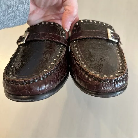 Brighton Women’s Brown Rounded Toe Leather Slip On Loafers Size 9.5N GUC