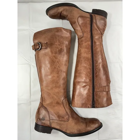 Børn Born Lottie Tall Riding Boots Size 9.5 Brown Leather Side Zipper D07792