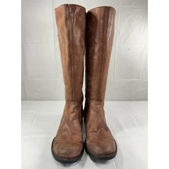 Børn Born Lottie Tall Riding Boots Size 9.5 Brown Leather Side Zipper D07792