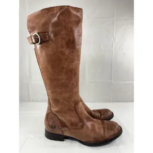 Børn Born Lottie Tall Riding Boots Size 9.5 Brown Leather Side Zipper D07792