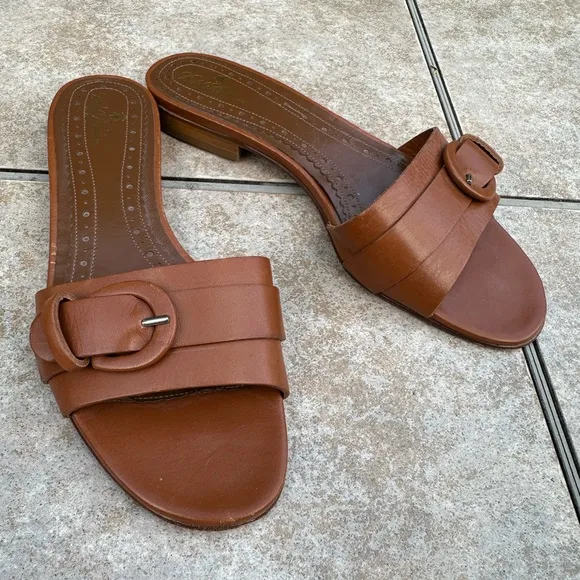 Brooks Brothers Brown Leather Slide Sandals