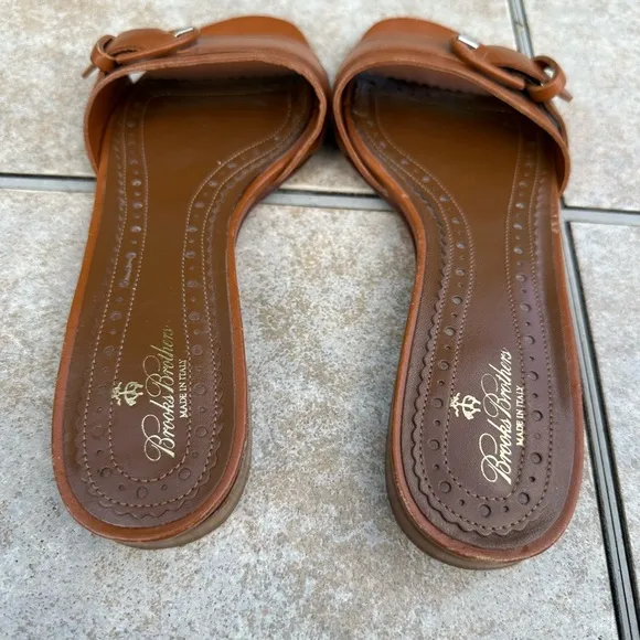 Brooks Brothers Brown Leather Slide Sandals