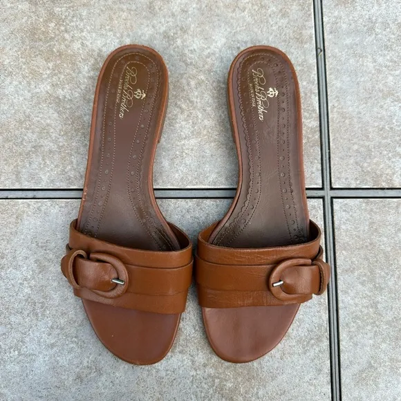 Brooks Brothers Brown Leather Slide Sandals