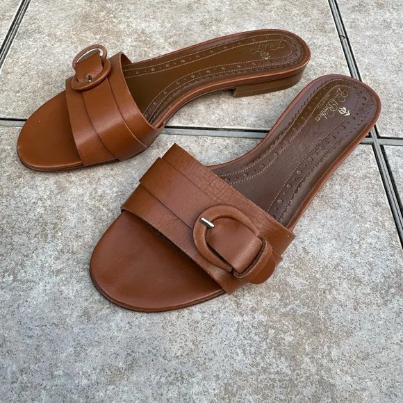 Brooks Brothers Brown Leather Slide Sandals