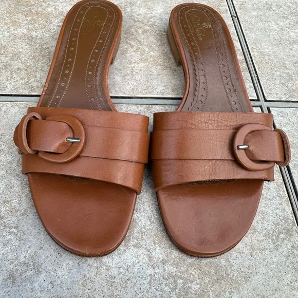 Brooks Brothers Brown Leather Slide Sandals