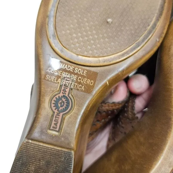 Brown Leather Wedge Sandals By Earth Origins Womens Size 7.5