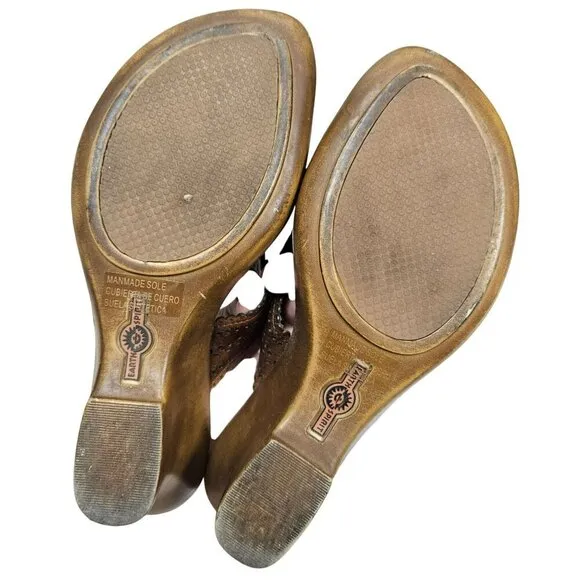 Brown Leather Wedge Sandals By Earth Origins Womens Size 7.5