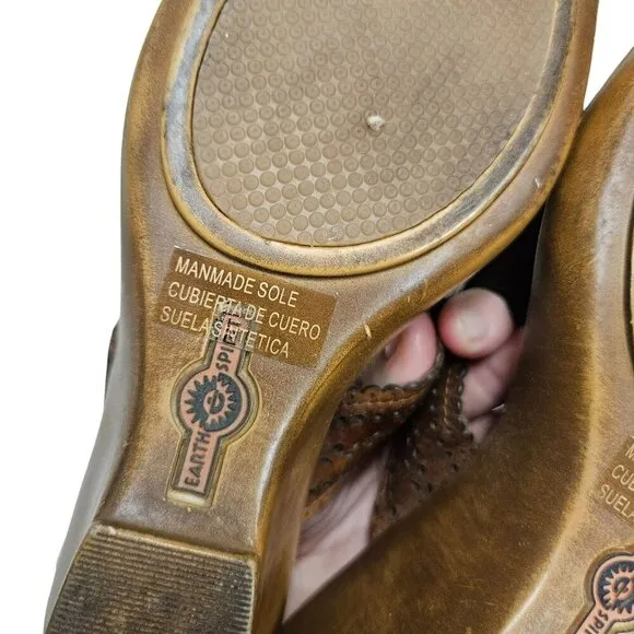 Brown Leather Wedge Sandals By Earth Origins Womens Size 7.5