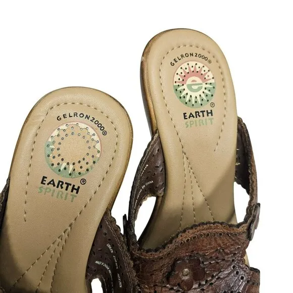 Brown Leather Wedge Sandals By Earth Origins Womens Size 7.5