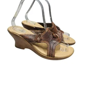 Brown Leather Wedge Sandals By Earth Origins Womens Size 7.5