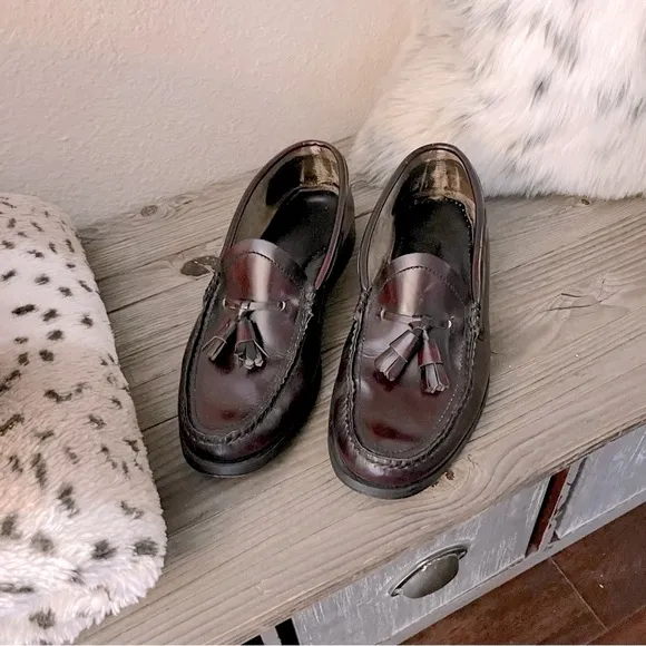 Brown Merlot Made In Spain Oxblood Leather Slip On Tassel Loafers Sz 8